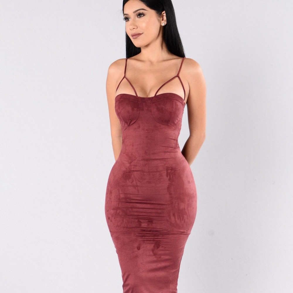 Fashion Nova burgundy Suede Dress